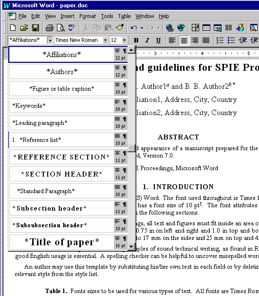 Picture of style menu